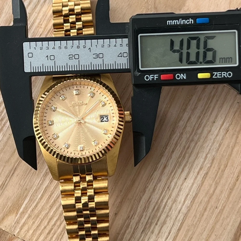 Rogue Signature Diamond Dress Watch Gold-Tone Dial, Case, Bracelet Date Window